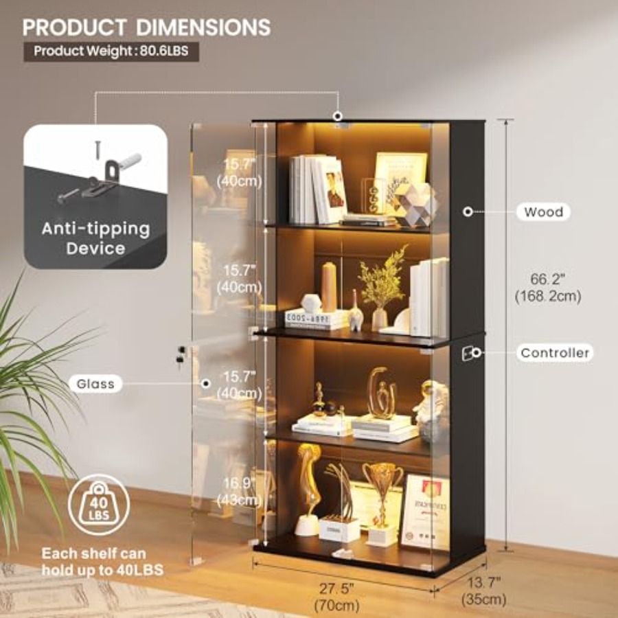 Zwarte vitrinekast met glazen  - Glass Door Hinge recensie en prijs